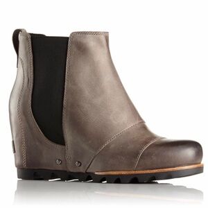Sorel Women's Lea Wedge Waterproof Leather Gray Chelsea Ankle Booties Boots Sz 8